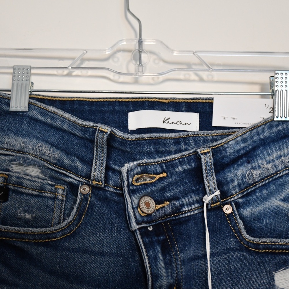 KanCan Distressed Dark Blue Flare Jeans - Picture 2 of 4